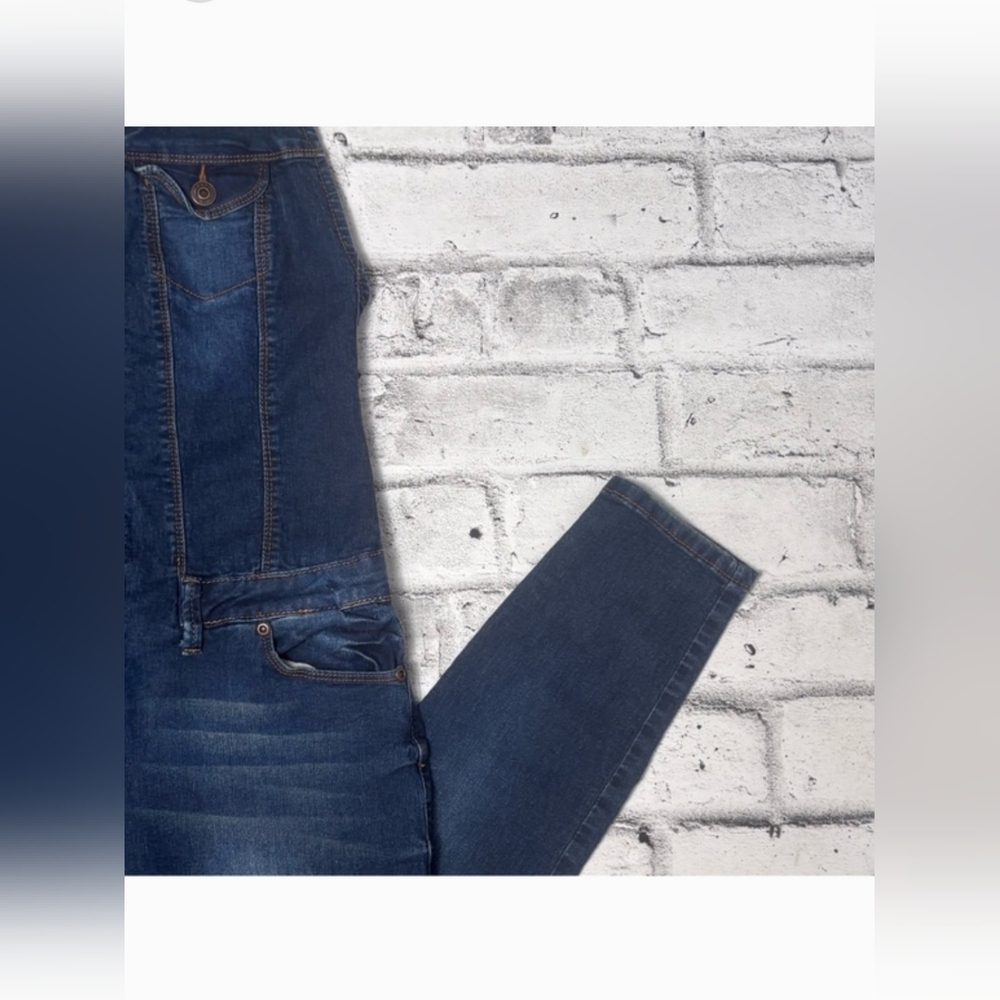 Bluenotes Denim Overalls Jumpsuit Zip Front Fitted Dark Wash - Size Small - Picture 8 of 12